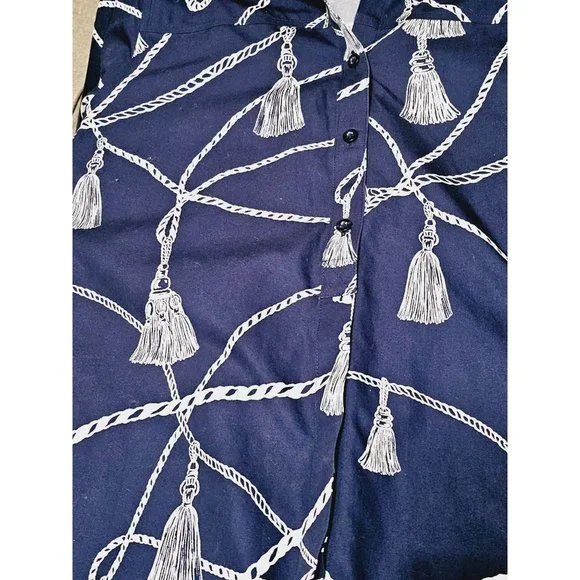 Chico's Button Down blouse size 12 nautical print quarter‎ sleeve flip cuff - Picture 6 of 11